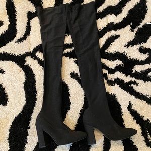 ZARA Black Glitter High Knee Boots Size 7.5